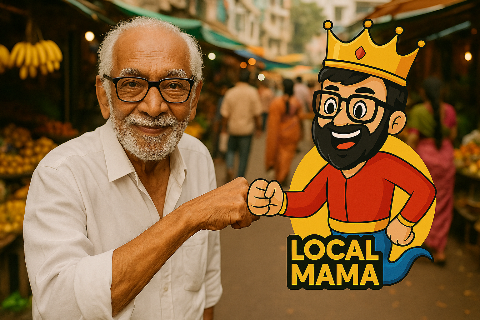 Local Mama mascot with elderly shopkeeper